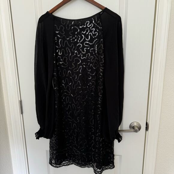 Pearl Georgina Chapman Marchesa NWT Sheer Lined Black Mini Dress Sequins Women 6 - Picture 4 of 11